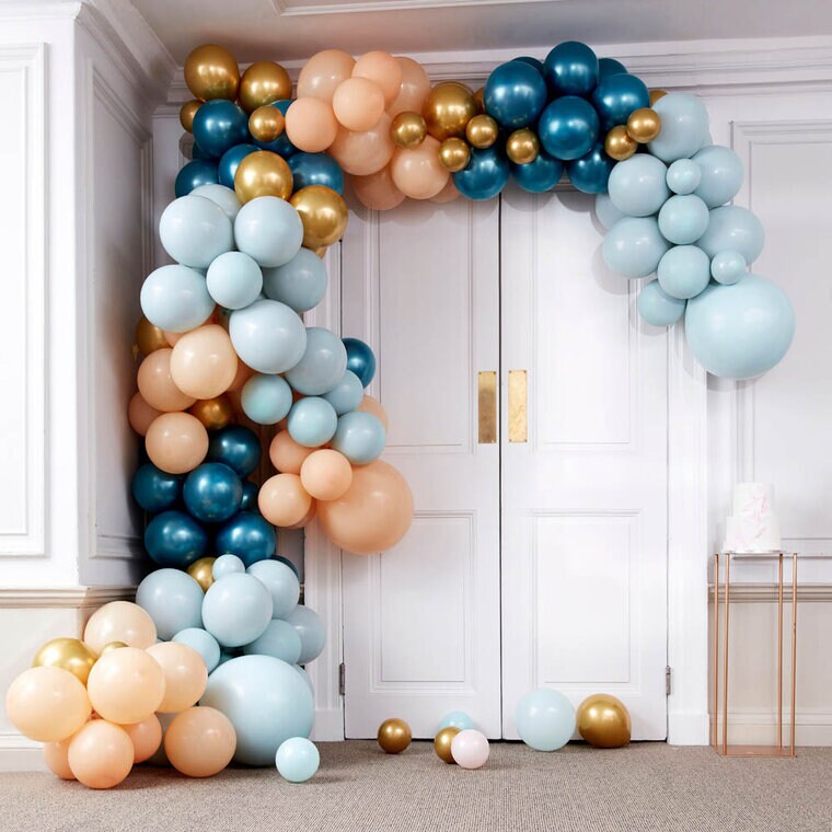 Product Image for DIY Ballongbåge Deluxe - Blågrön, Persika och Guld Chrome