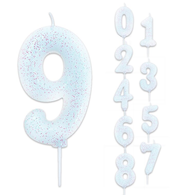 Product Image for Tårtljus i vitt med skimrande glitter siffra 0-9
