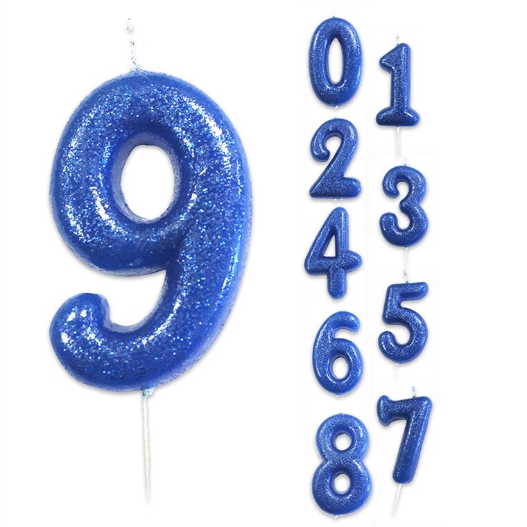 Product Image for Tårtljus i blått med glitter siffra 0-9