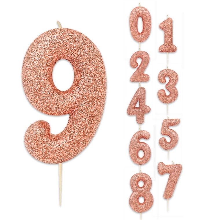 Product Image for Tårtljus i roseguld med glitter siffra 0-9