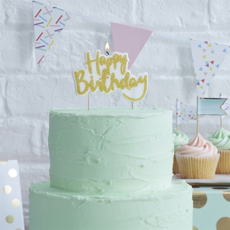 Product Image for Tårtljus - Happy Birthday med guldglitter