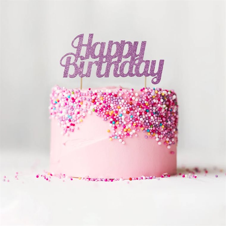 Product Image for Tårtdekoration Happy Birthday - Rosa glittrig