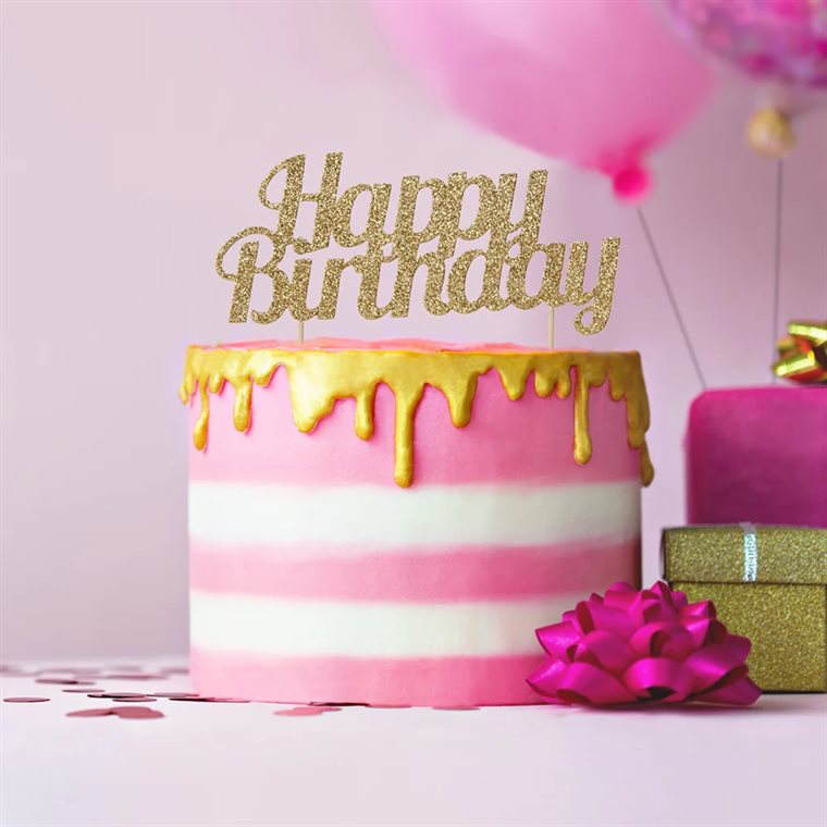 Product Image for Tårtdekoration Happy Birthday - Guld glittrig
