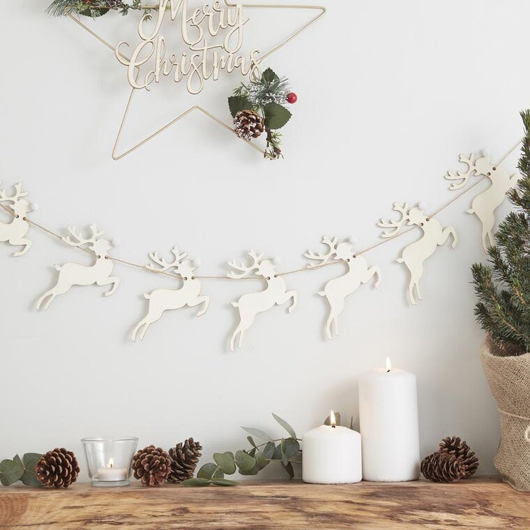 Product Image for Juldekoration - Girlang med renar i trä 150 cm