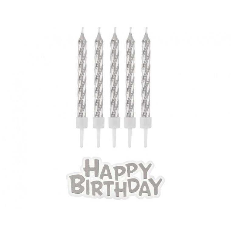 Product Image for Tårtljus Silver 16-pack med Happy Birthday skylt