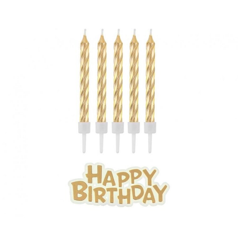 Product Image for Tårtljus Guld 16-pack med Happy Birthday skylt