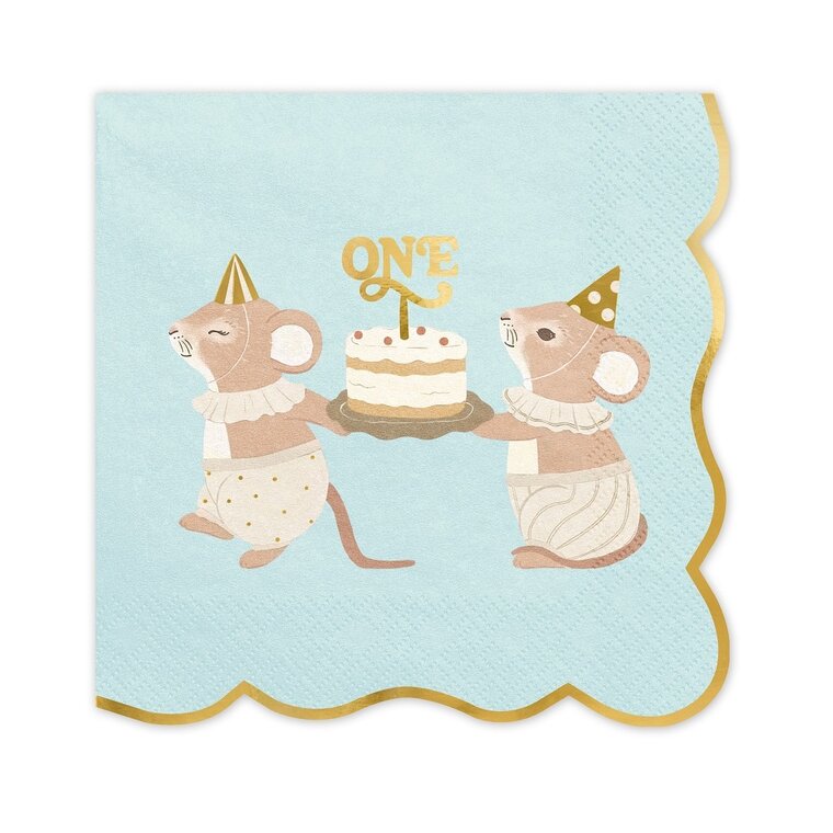 Product Image for Servetter 1-årskalas Blå Möss 12-pack
