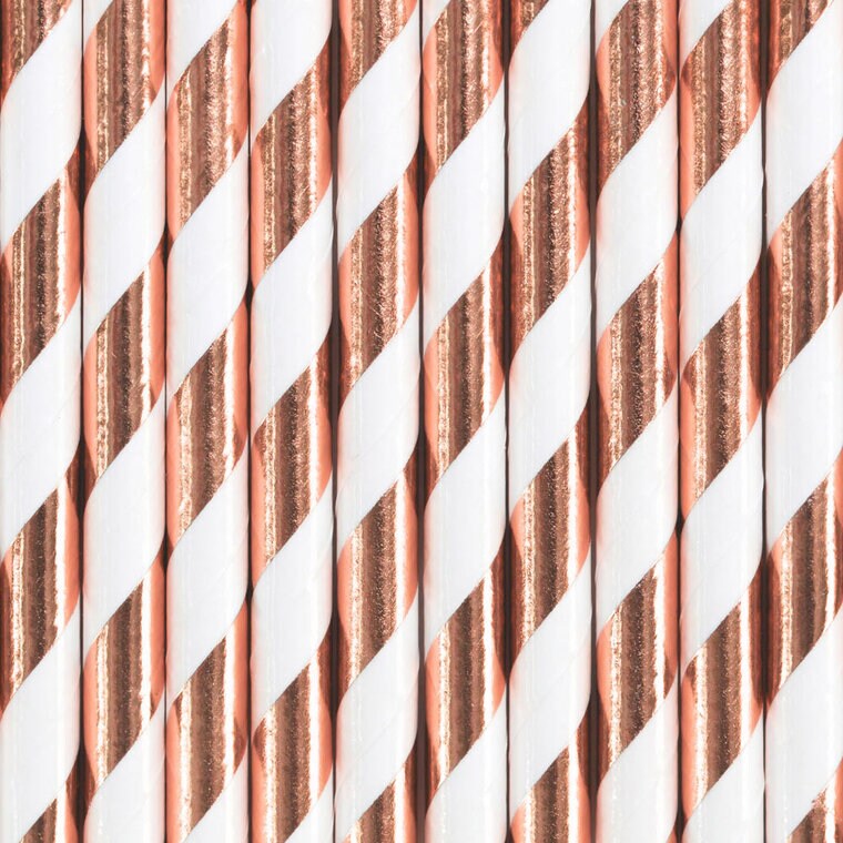Product Image for Pappsugrör - Roséguld randiga 10-pack