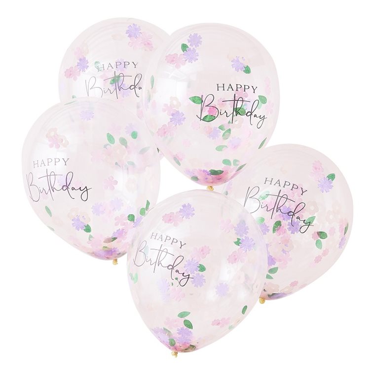 Product Image for Ballonger - Happy Birthday med blomkonfetti 5-pack