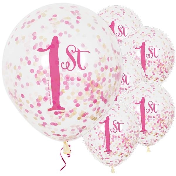 Product Image for Ballonger 1 år med rosa konfetti 6-pack