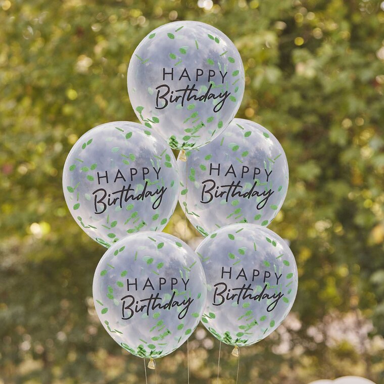 Product Image for Ballonger - Happy Birthday med lövkonfetti 5-pack