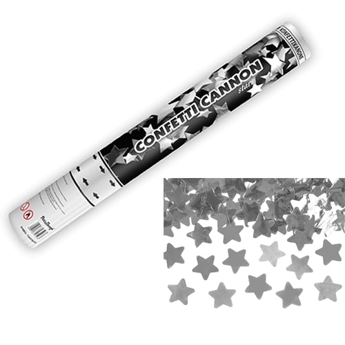 Konfettikanon Stjärnor, Silver 40 cm