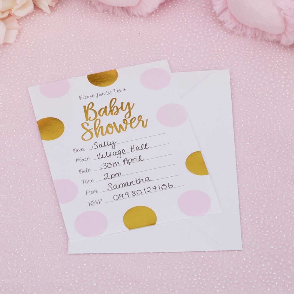 Baby Pattern Rosa, Inbjudningskort Baby Shower 10 st