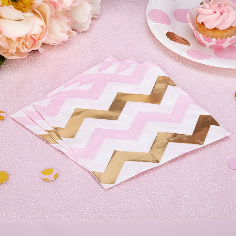 Baby Pattern Rosa Chevron, Servetter 16 st