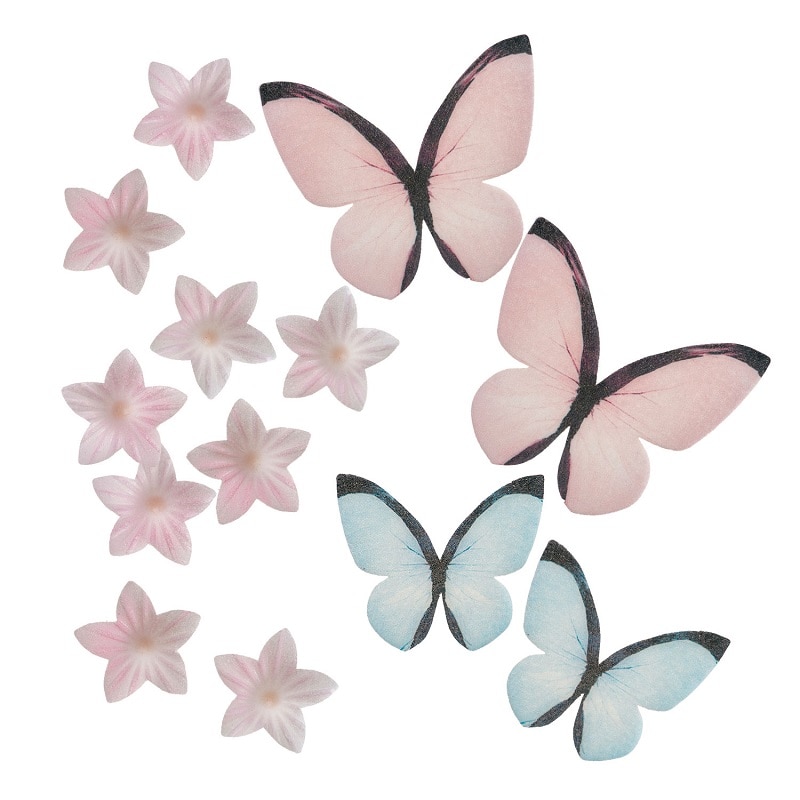 Muffinsdekorationer Oblat - Fjärilar och blommor