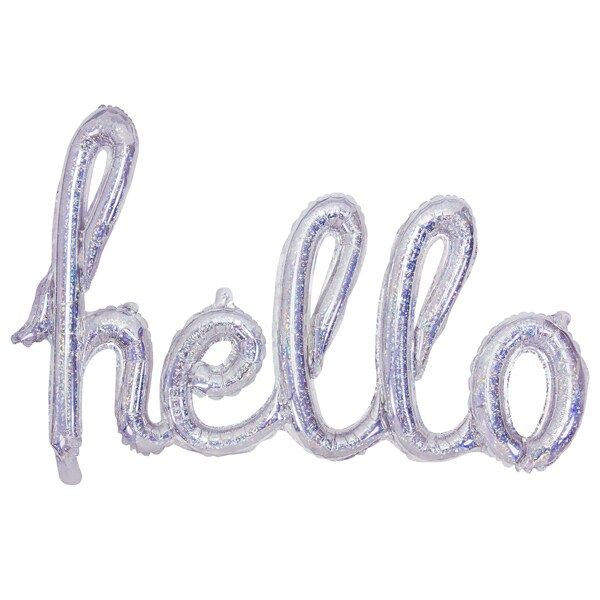 Folieballong Hello, Silver Holographic 45 cm
