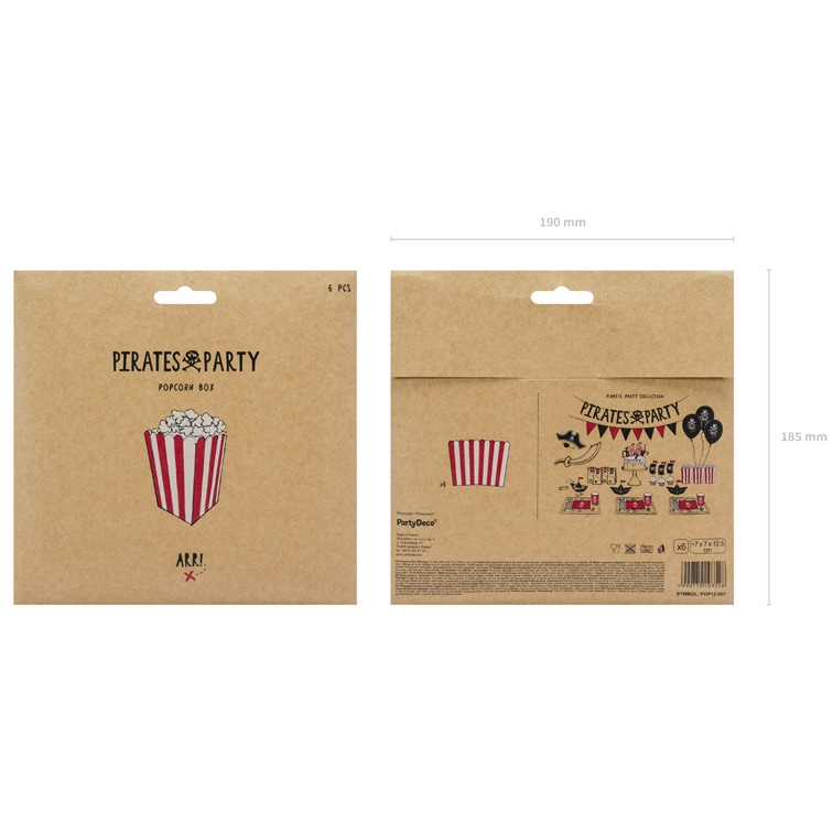 Popcornboxar - Röd och vitrandiga 6-pack