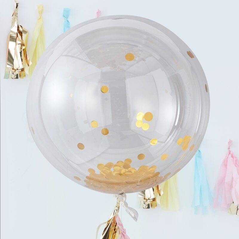Jätteballong med guldkonfetti  3-pack