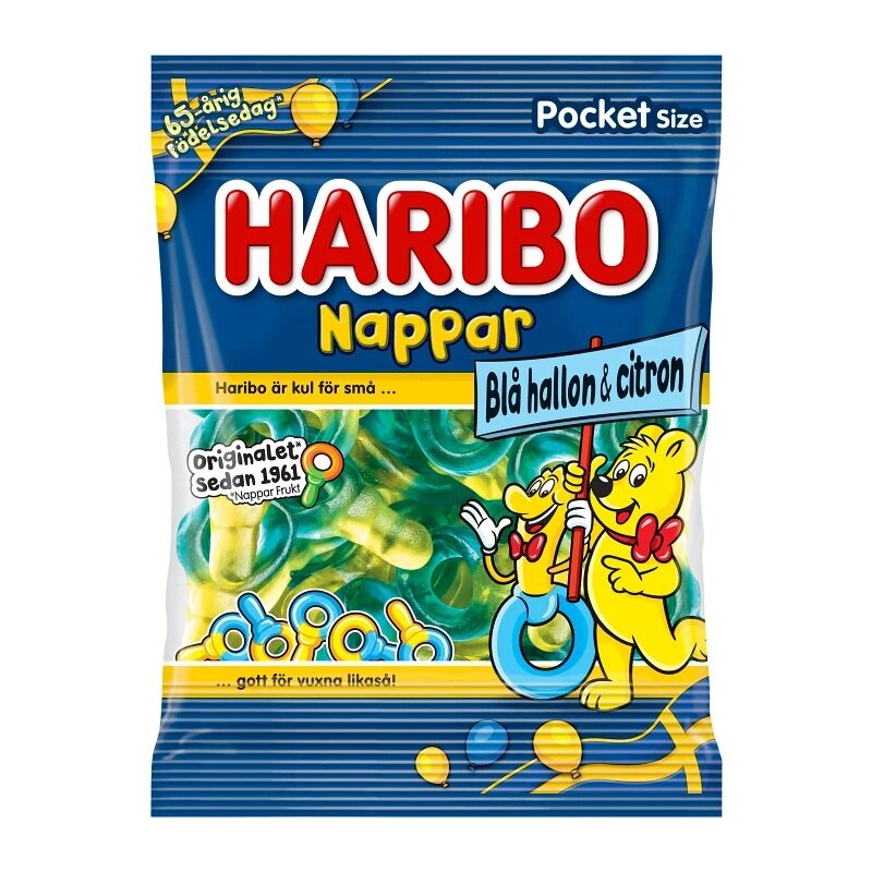 Haribo Nappar Blå Hallon & Citron 80 gram