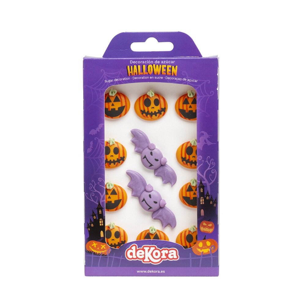 Sockerdekorationer Halloween - Pumpor och fladdermöss 12-pack