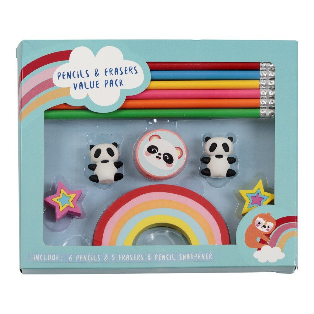 Pennset med suddgummin, Panda 12-pack
