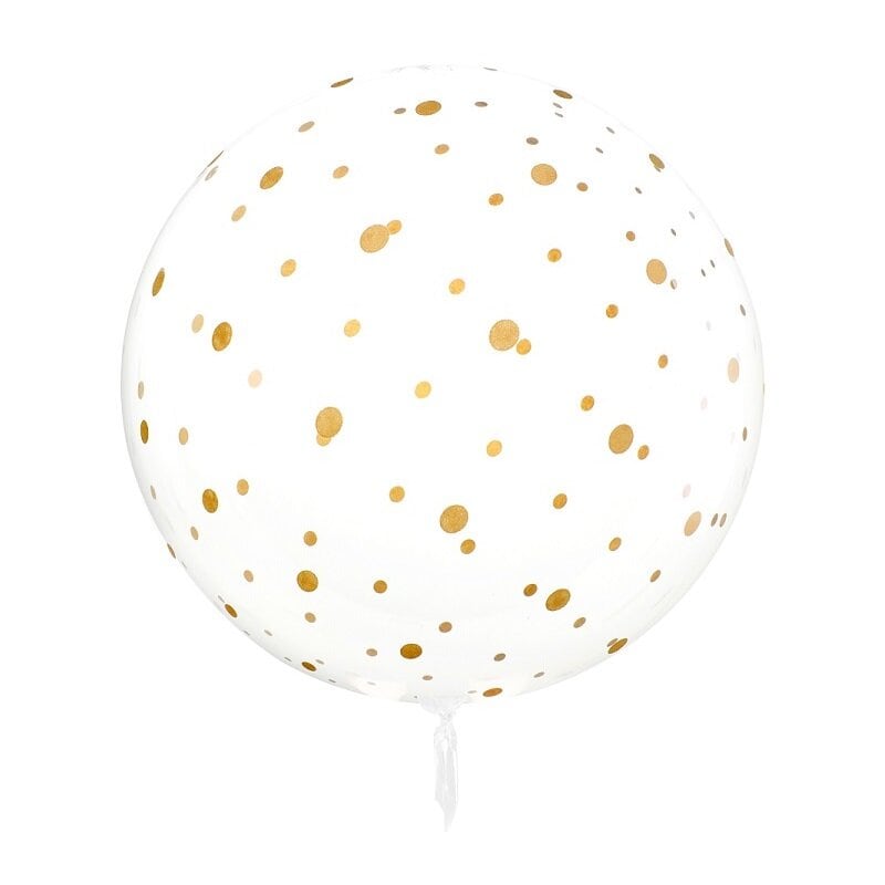 Rund transparant ballong med guldprickar 60 cm