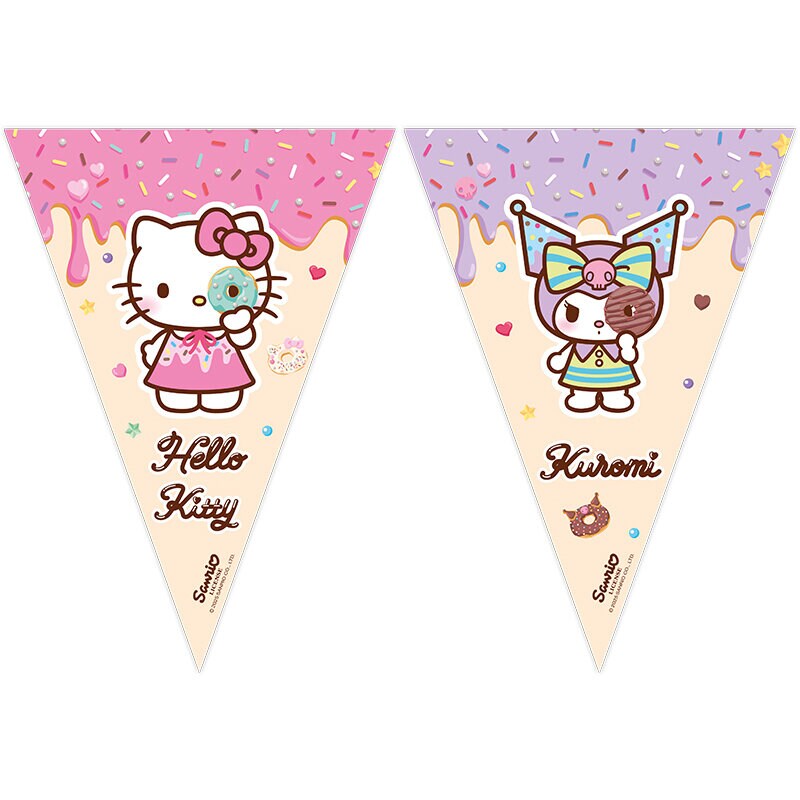 Hello Kitty & Kuromi - Flaggirlang av papper 230 cm