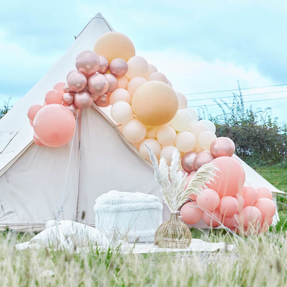 DIY Deluxe Ballongbåge - Persika, Natur och Roséguld