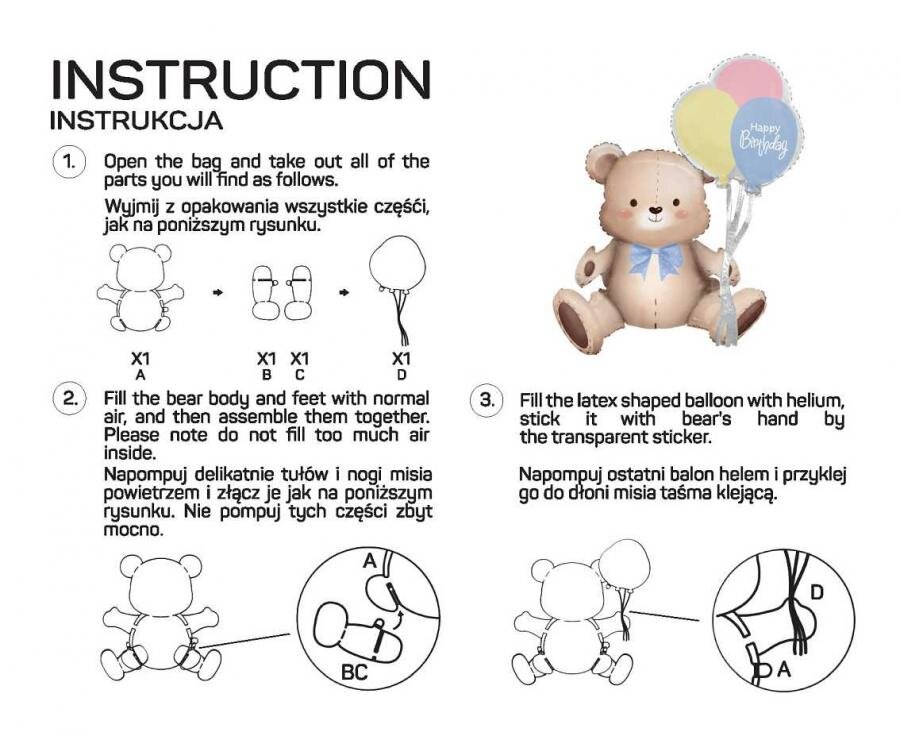 Teddybjörn Sittande Folieballong 76 cm