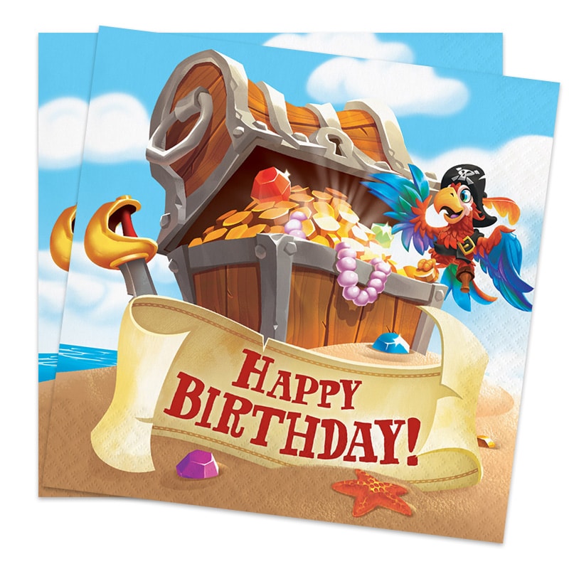 Pirates Treasure, Servetter Happy Birthday 16-pack