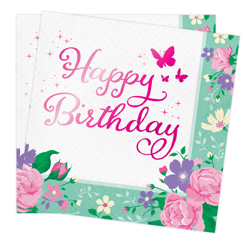 Floral Fairy Sparkle, Servetter Happy Birthday 16-pack