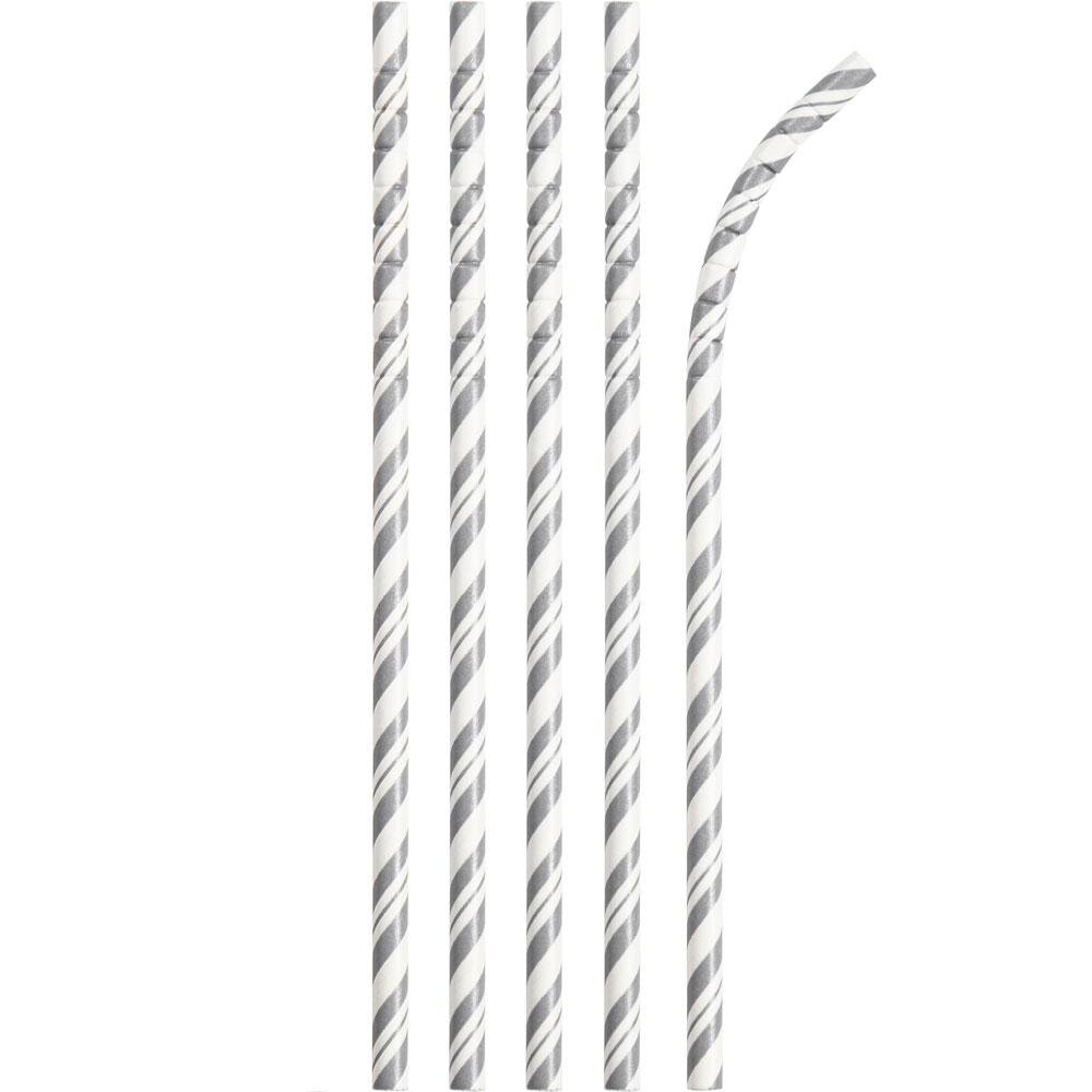 Sugrör Eco-Flex, silver/vit 24-pack