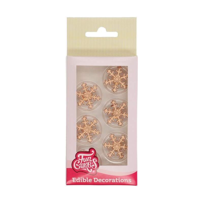 FunCakes - Sockerdekorationer Snöflingor guld 12-pack