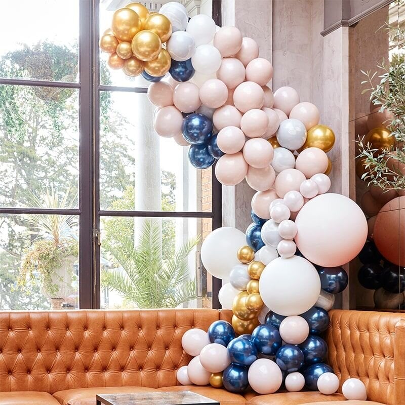 DIY Deluxe Ballongbåge - Mörkblå, guld och puderrosa