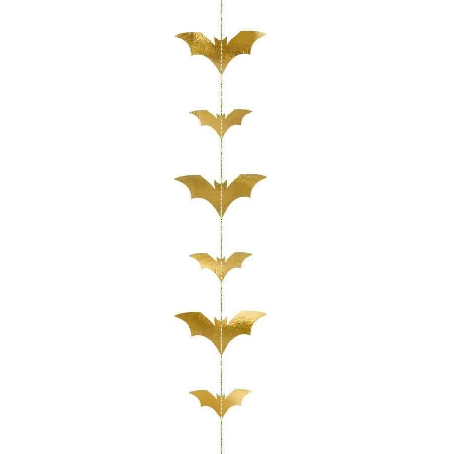 Halloweendekoration - Hängande Fladdermöss i guld 150 cm