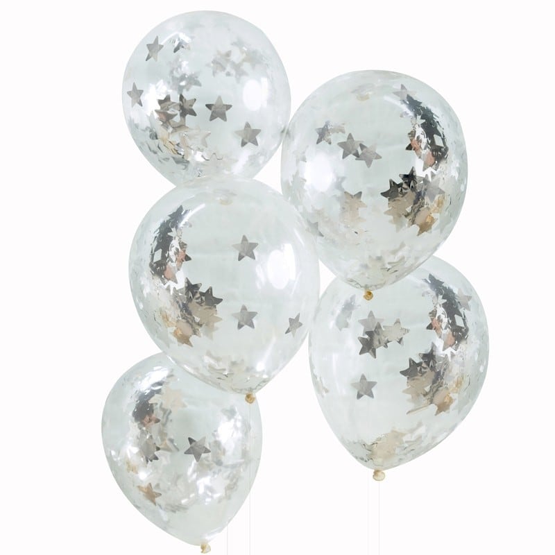 Ballonger med silverstjärnor 5-pack