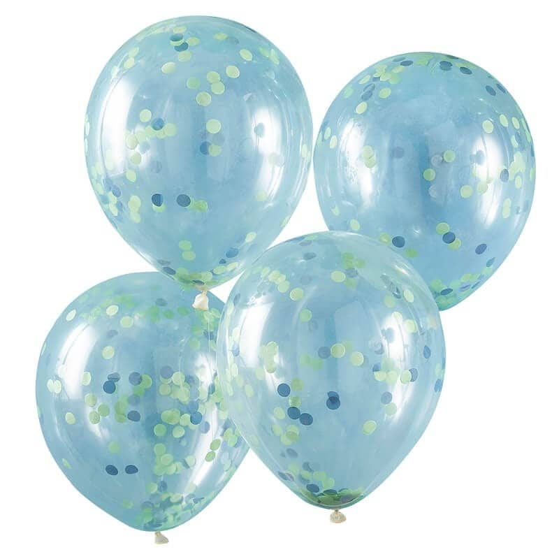 Ballonger med grön och blå konfetti 5-pack