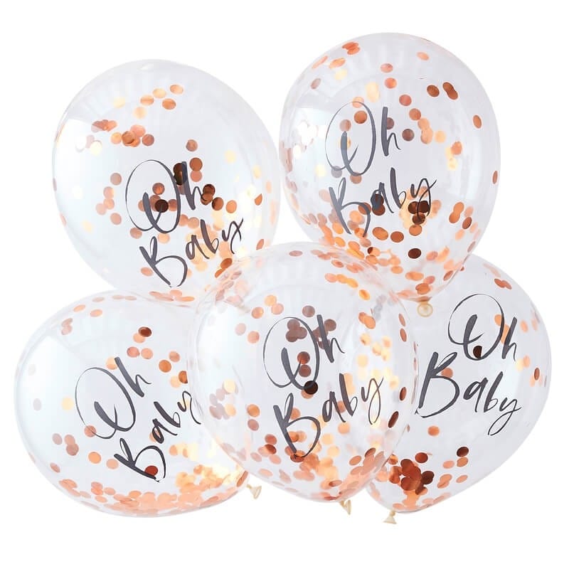 Oh Baby - Ballonger med roséguldkonfetti 5-pack