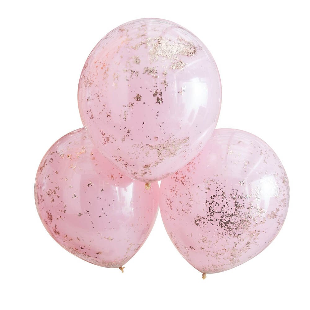 Ballonger - Rosa Double Layer Roséguldkonfetti 3-pack