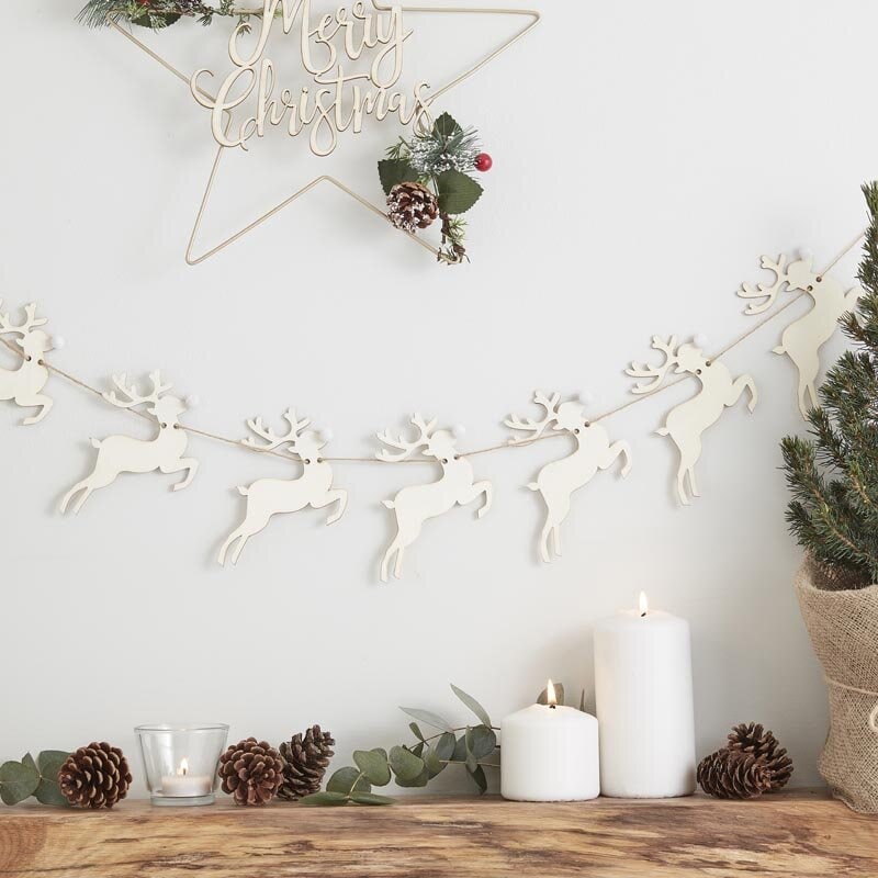Juldekoration - Girlang med renar i trä 150 cm