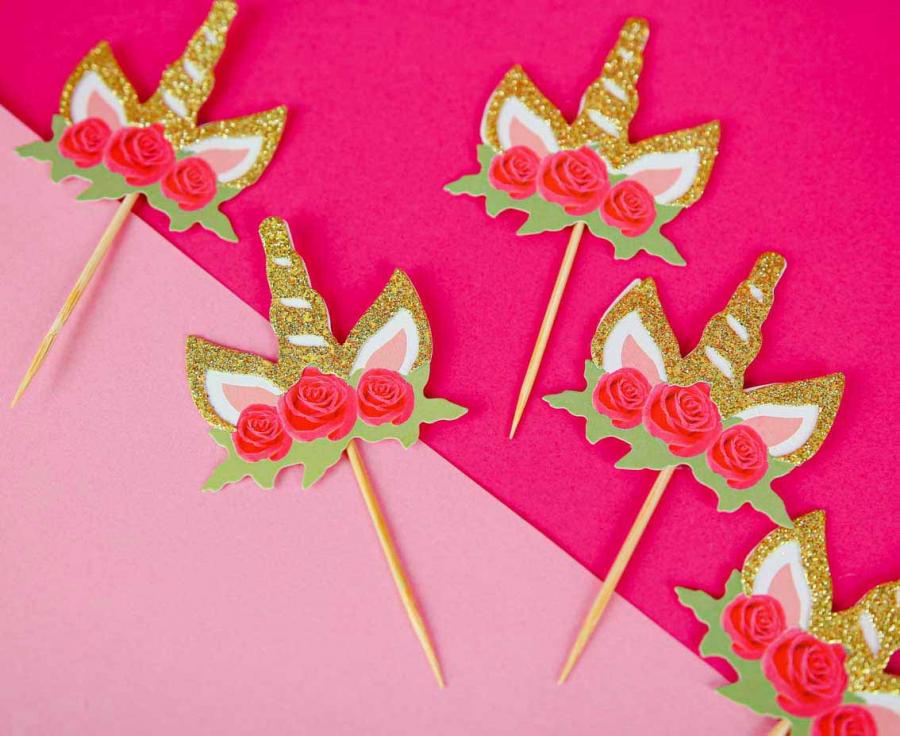 Cake Toppers - Enhörningar med blommor 6-pack