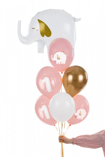 Ballongmix 1 år, Rosa elefant 6-pack