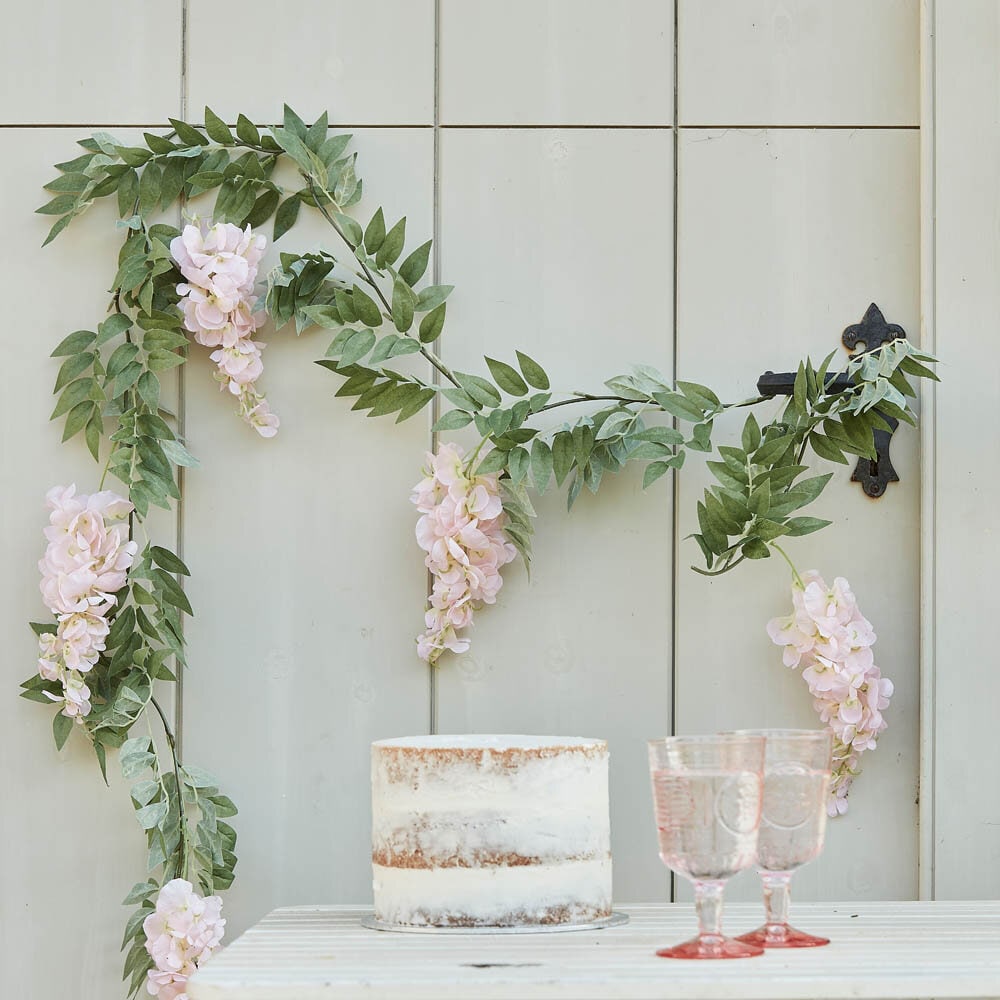 Blomstergirlang Ljusrosa & Grön Wisteria 180 cm