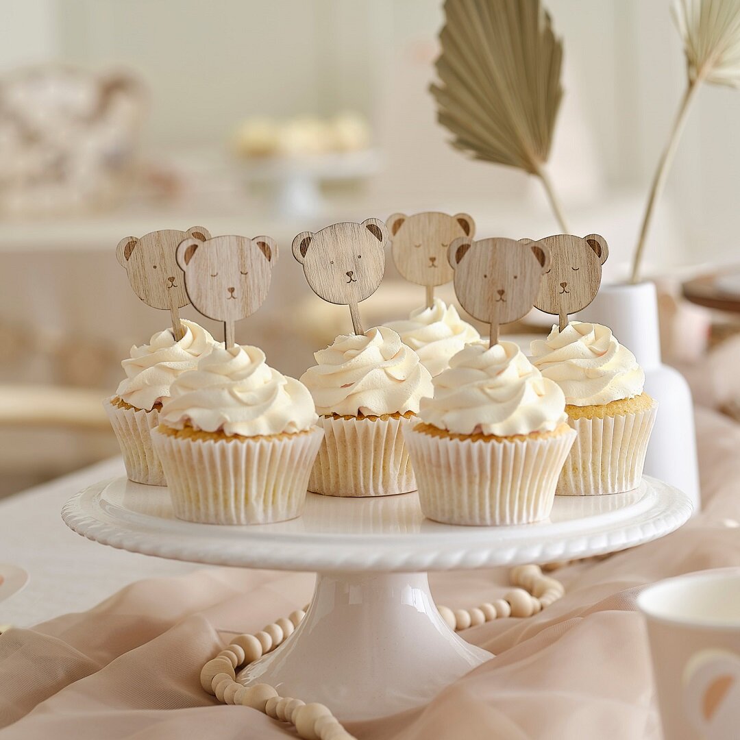 Teddybjörn - Cake toppers av trä 6-pack