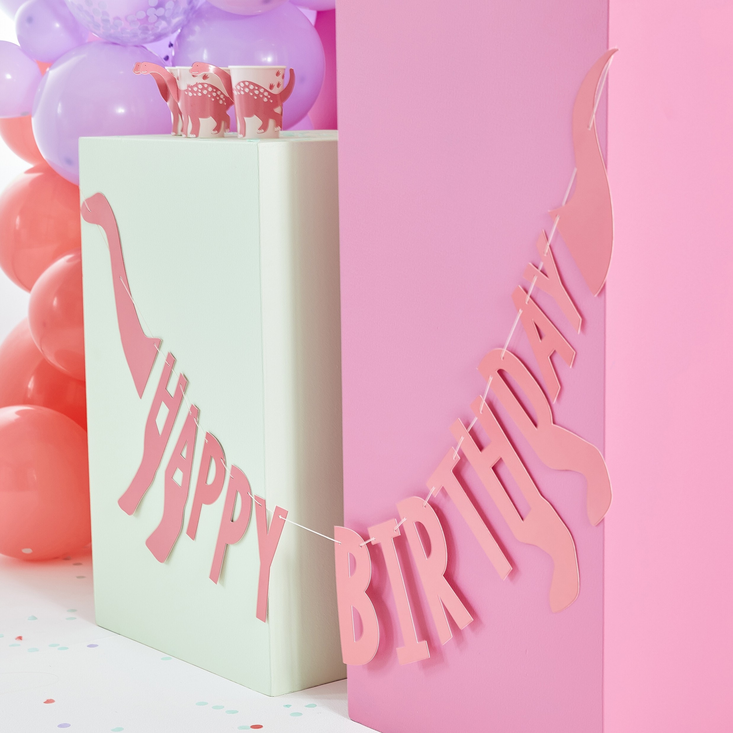 Dinosaur Roar Pink - Girlang Happy Birthday 137 cm