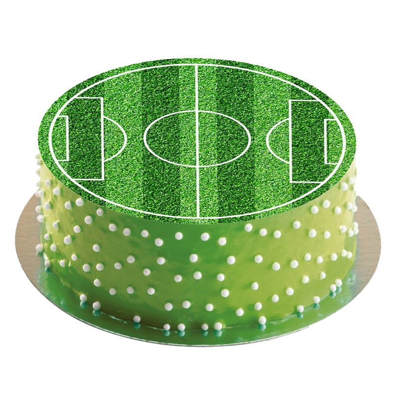 Tårtbild Fotbollsplan, Sockerpasta 16 cm (rund)