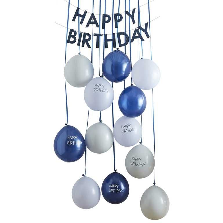 Ballongset till dörr  - Happy Birthday mörkblå