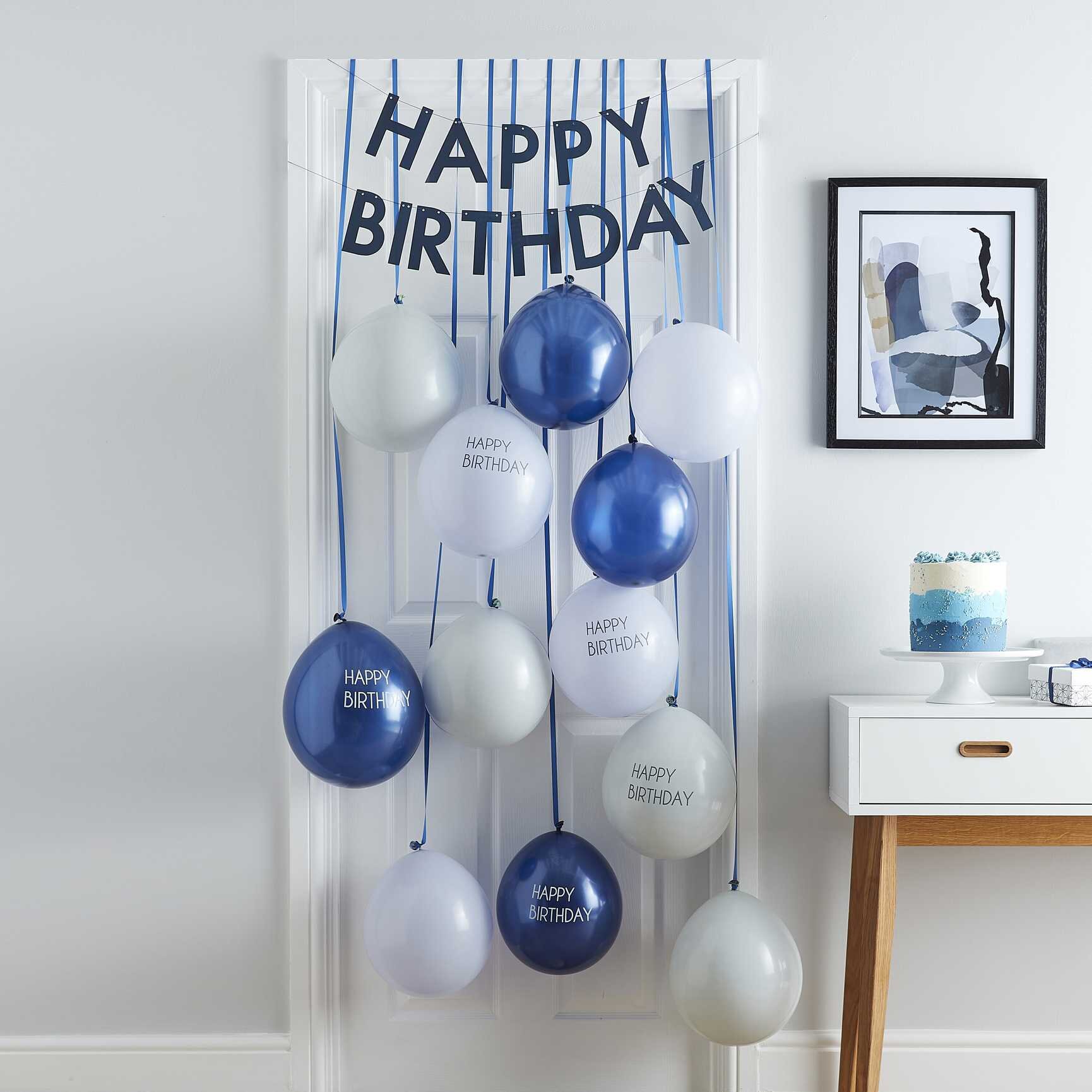 Ballongset till dörr  - Happy Birthday mörkblå