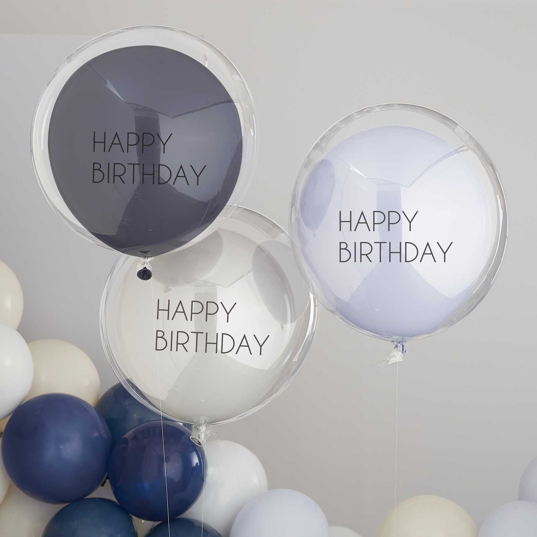 Ballonger Double Layer, Blå Happy Birthday 3-pack