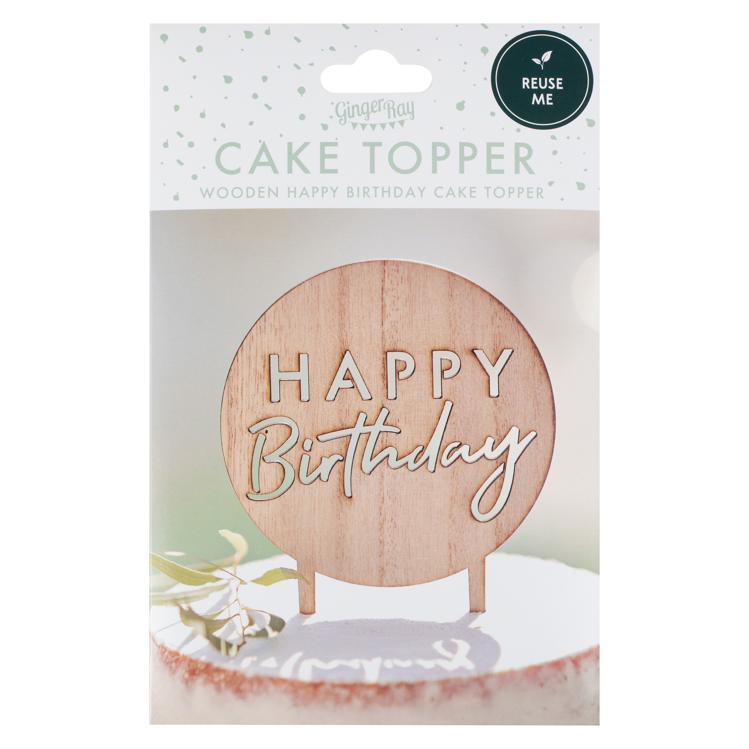 Cake Topper - Happy Birthday i trä